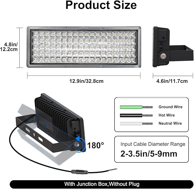 Kekeou 100W LED Flood Lights Outdoor 14000LM Arena Lights Bright Stadium Light 6500K Daylight White IP67 Waterproof Exterior Field Lighting for Garage Yard