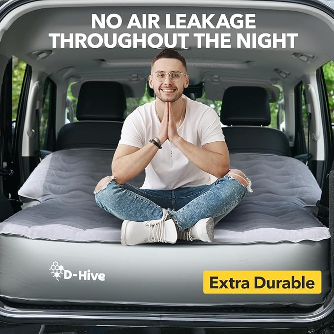 D-Hive SUV Air Mattress Ultra-Thick Material Extra-High Car Air Mattress SUV Mattress for Toyota 4runner Car Mattress w/Built-in Pump Inflatable Car Air Mattress Grey