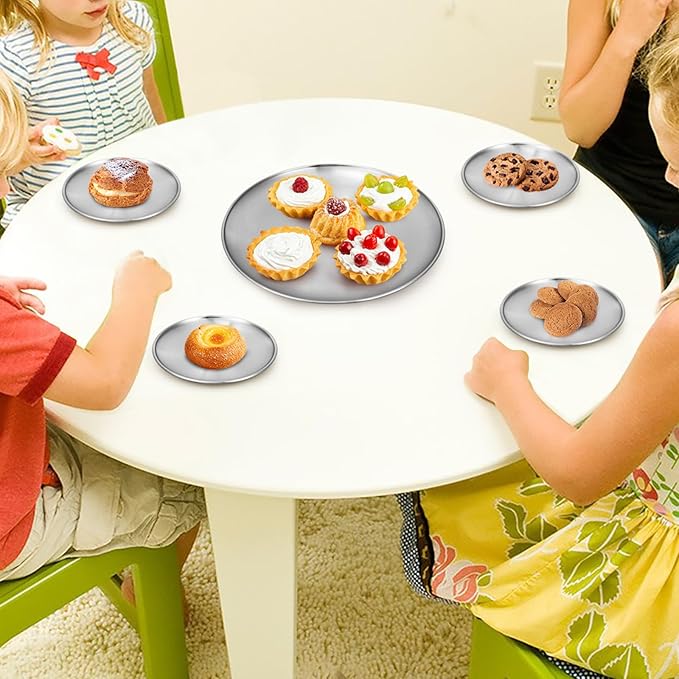 Stainless Steel Plates 16 Set 6.7 inch 304(18/8) Metal Food Serving Plate Reusable Snack Eating Dishes Round Shatterproof Plate Silver Dinnerware for BBQ Dinner Oven Dishwasher Safe