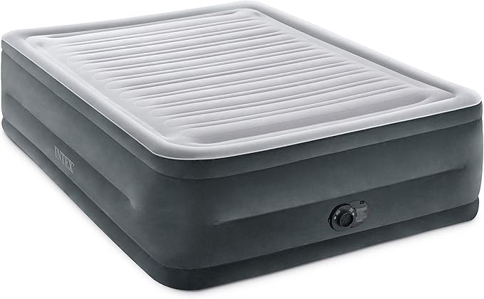 Intex 64417ED 22in Queen Dura-Beam Comfort Plush High-Rise Inflatable Air Mattress with Built in Pump for Travel and Camping 600lb Weight Capacity