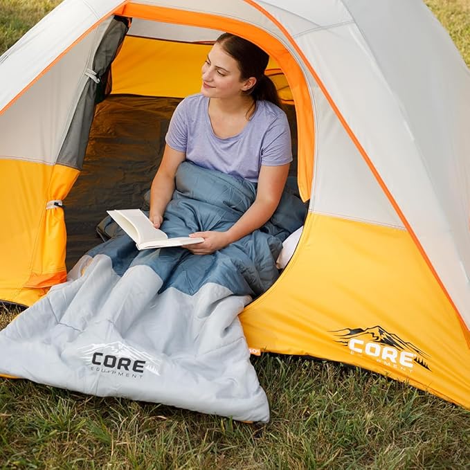 CORE Sleeping Bags for Adults | Lightweight &amp Compact | Perfect for Indoor or Outdoor Use Camping Backpacking Hiking &amp Sleepovers | Ideal for Warm &amp Cooler 3 Season Weather