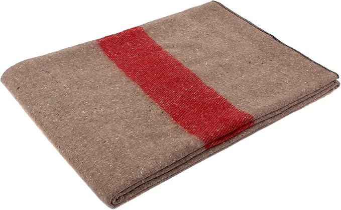 Rothco Swiss Style Wool Blanket Tan with Red Stripe