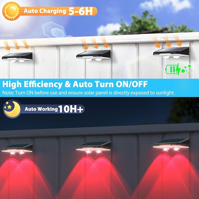 Solar Fence Lights 12-Pack Waterproof Solar Powered Outdoor Deck Light with Warm White &amp 6 RGB Colors &amp 2 Lighting Modes LED Solar Step Stairs Light for Deck Fence Outside Patio Garden