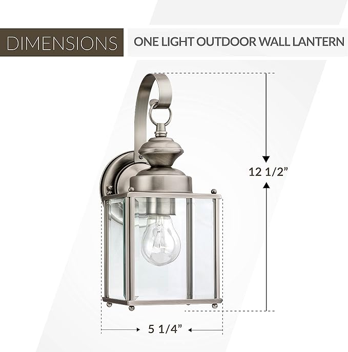 Sea Gull Lighting 8457-965 Jamestowne Transitional One - Light Outdoor Wall Lantern Outside Fixture Antique Brushed Nickel Finish