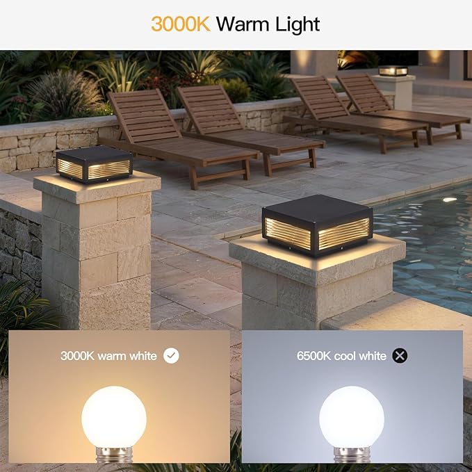 Outdoor Post Lights Hard Wired 11.8 Outdoor Column Lights IP54 Waterproof Large Modern Pillar Light 3000K E26 Bulb Landscape Lamp Post Light Square Column Lighting for Patio Garden Deck Yard
