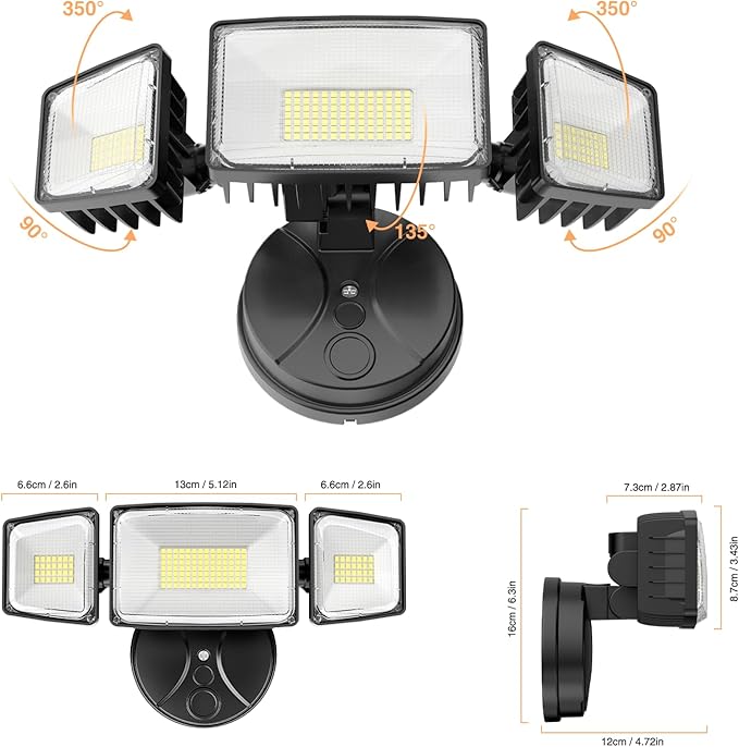 Onforu 100W 11000LM Flood Lights Outdoor Brightness Security LED Flood Lights with 3 Adjustable Heads Switch Controlled IP65 Waterproof 6500K Outside Exterior Flood Light for Yard Garage Eave Patio