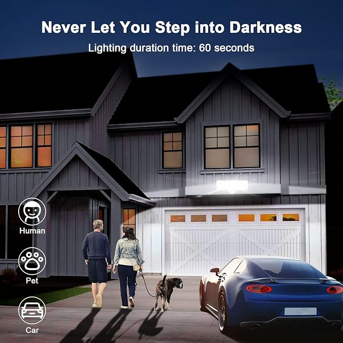 EMANER Outdoor Motion Sensor Flood Light 100-130V Corded 45W 4500lm 5000K LED Security Wall Light Wired for Porch/Garage/Yard (2-Pack White)