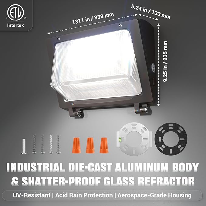 150W LED Wall Pack with Photocell Dusk to Dawn 5000K Waterproof Commercial Outdoor Light Fixture 22500lm 120-277V EquivalentEnergy Save Flood Lights for BuildingYardWarehouseGarage-2pack
