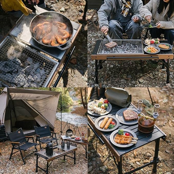 Naturehike IGT Camping Table Fold up Lightweight Aluminum Alloy+Wood 4-6 Person Portable Table with Carry Bag for Outdoor Folding Square Table Picnic Backyards BBQ Camp Kitchen