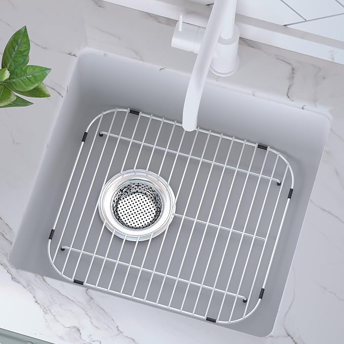 Sink Bottom Grid Kitchen Universal Sink Grate 304 Stainless Steel Sink Rack Protector with Rear Drain 13.2 X 11.6
