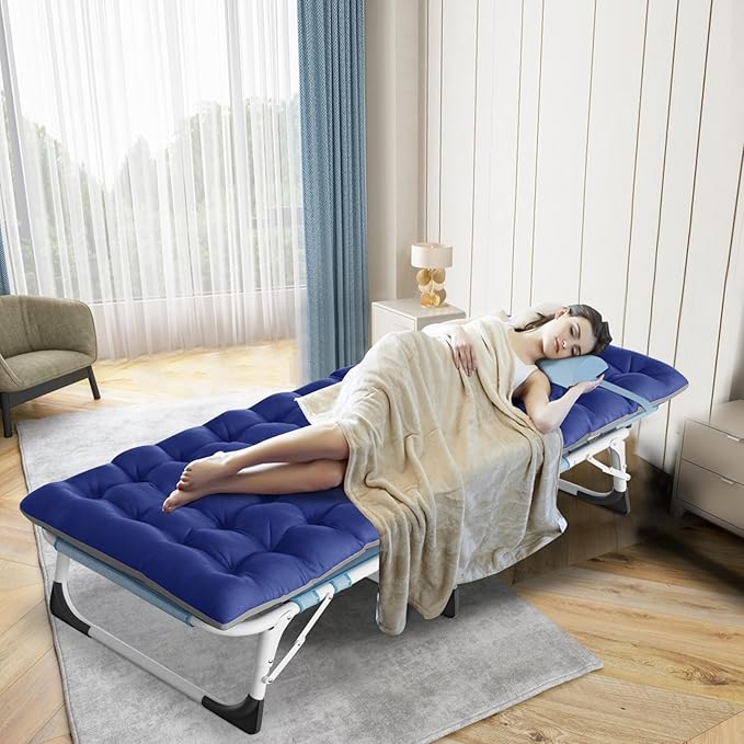 ABORON Folding Camping Cot W/Mat &amp Face Arm Hole for Adults Adjustable Heavy Duty Outdoor Bed1200 D Layer Oxford Travel Camp Cots for Beach Pool LawnYard Patio