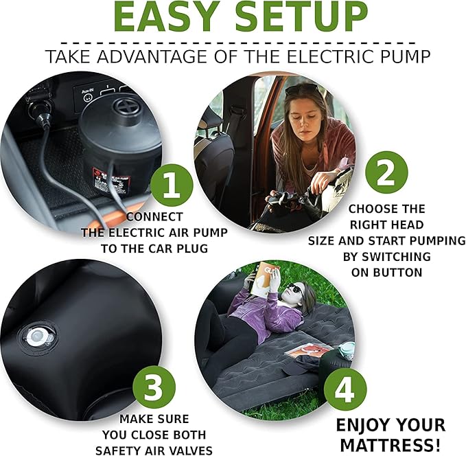 ZONETECH Car Inflatable Trunk Air Mattress- Flocking Travel Blow Up Bed with Pump and 2 Pillows Universal for Cars SUVs or Trucks 2 Pack