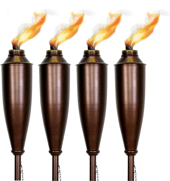 Garden Torches for Outside -Deco Home Pack of 4 Metal Garden Torches Citronella Oil for Outdoor Ambiance - Decorative and Functional Citronella Torches for Patio Lawn and Backyard- Bronze