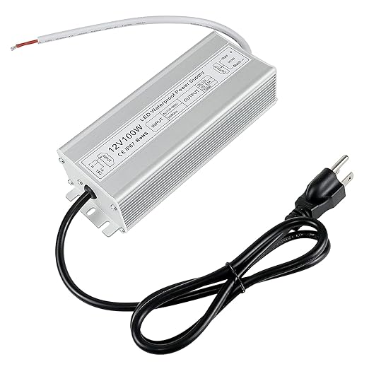 inShareplus LED Power Supply 12V 100W IP67 Waterproof Outdoor Driver AC 110-260V to DC 12V 8.5A Low Voltage Transformer Adapter with 3-Prong Plug for LED Light Computer Project Outdoor Use