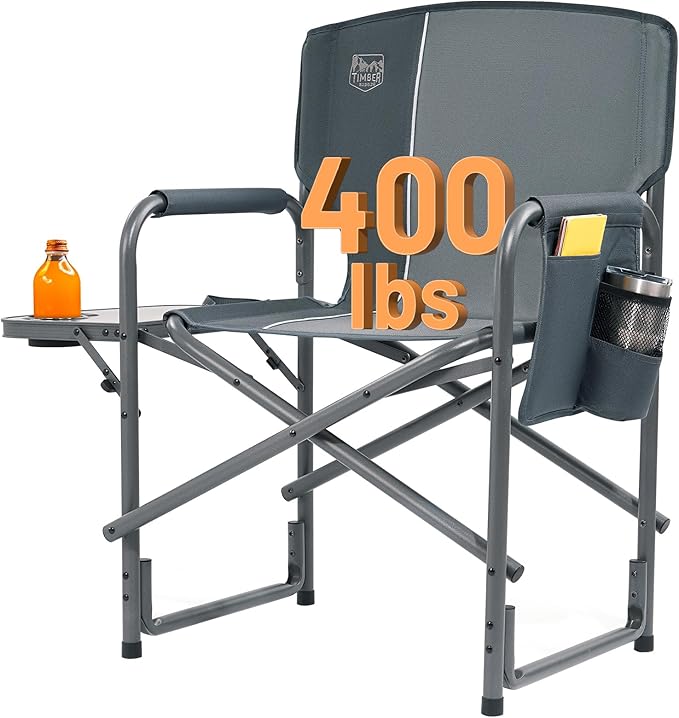 Timber Ridge Aluminum Oversized Camping Chair Lightweight Portable Directors Chair with Side Table Detachable Side Pocket for Outdoor Camping Lawn Picnic Support 400lbs Gray