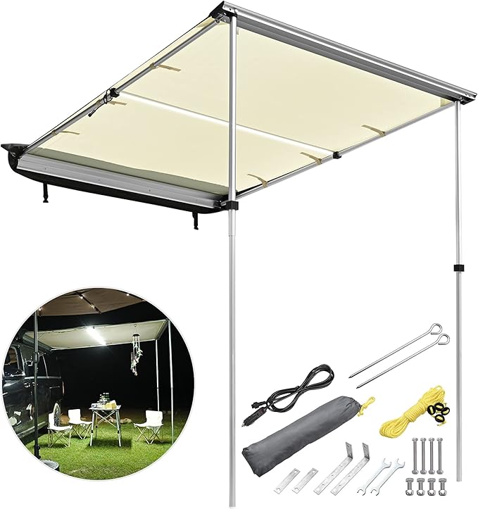 Yescom Car Awning with LED for SUV 4.6FT x 6.6FT Caravan Camping Side Rooftop Tailgate Canopy Tent Shelter Tarp