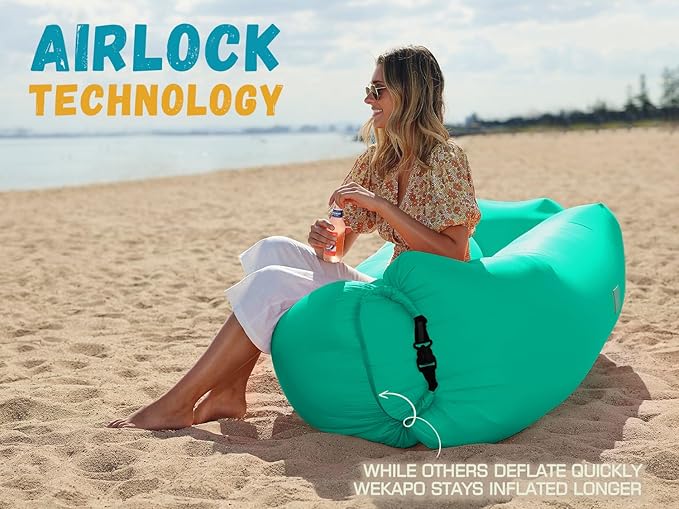 WEKAPO Inflatable Couch Air Lounger Chair - Camping &amp Beach Accessories Portable Blow up Sofa for Hiking Lawn Indoor/Outdoor Movies &amp Music Festivals. Lightweight and Easy to Set Up Air Ham