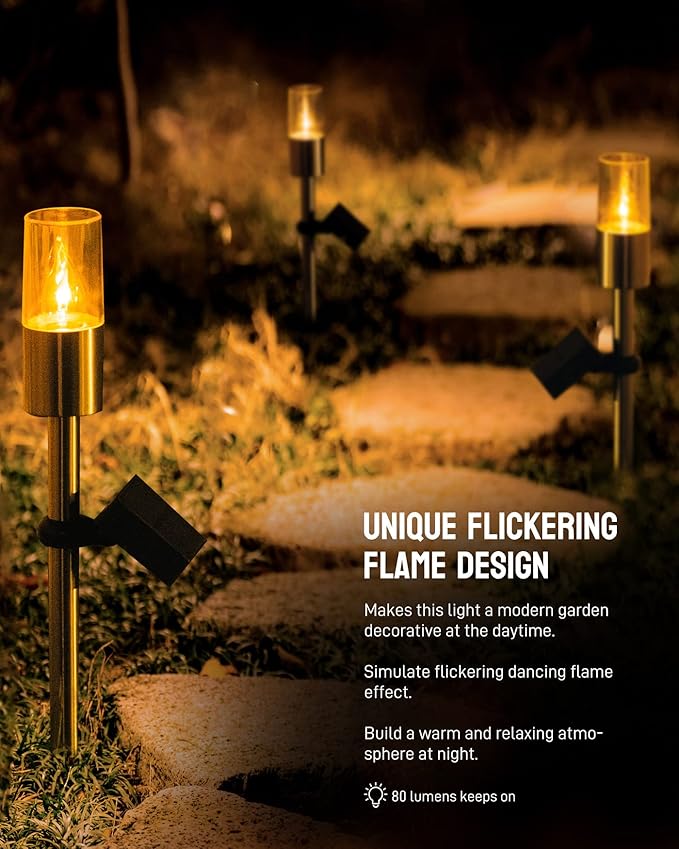 Yoolax Solar Torch Lights Waterproof Dusk to Dawn Pathway Lights 2 Pack Outdoor Auto On/Off Landscape Lights for Garden Patio Yard Driveway (Flickering Flames)