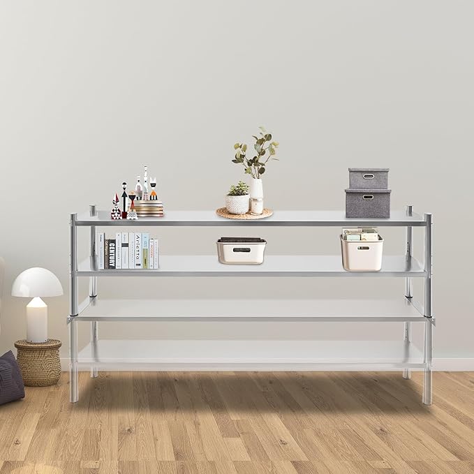 Stainless Steel Double Tier Overshelf 12 * 71in Commercial Heavy Duty Shelving Height Adjustable Shelf Storage for Prep &amp Work Table in Restaurant Home and Kitchen (12 * 71in)