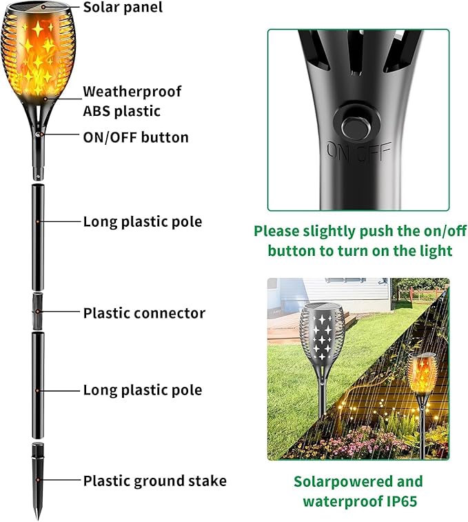 YoungPower 43'' Large Solar Torch Light Flickering Flames Waterproof Outdoor Decoration Light for Yard Driveway 6 Pack