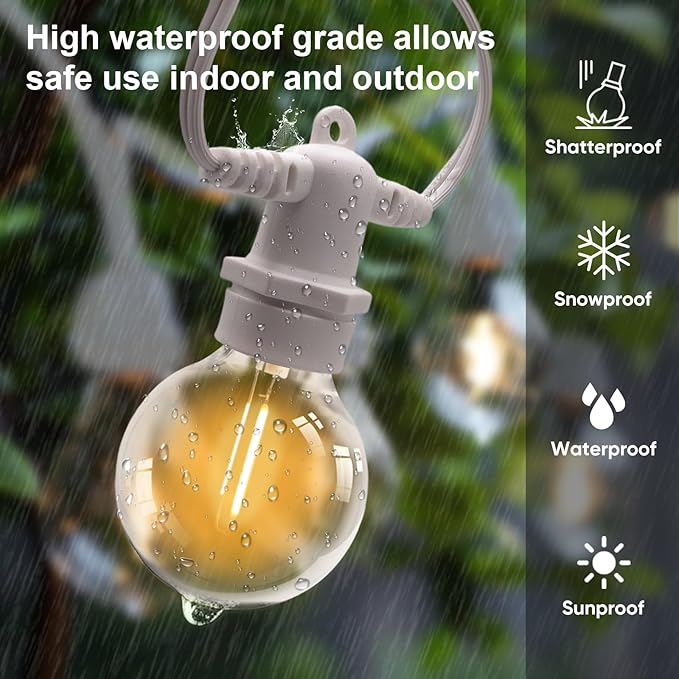 HISTAR 100FT White Outdoor String Lights with 49+2 Led Bulbs G40 Globe Patio Lights for Backyard Porch Balcony Party Decor