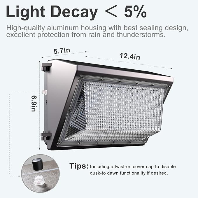 Lightdot 6Pack 70W LED Wall Pack Lights 100-277v Dusk to Dawn Photocell |10500Lm (150Lm/W) 5000K IP65 Outdoor Flood Lighting for YardWarehouseFactoryBuildingGarage ETL(Height:10~15ft)