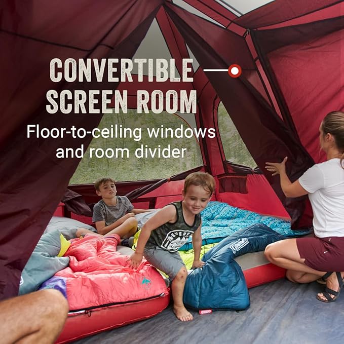 Coleman Skylodge 10-Person Family Tent Weatherproof XL Tent with Rainfly &amp Room Divider Fits 4 Queen-Sized Airbeds Made of PFAS-Free Materials