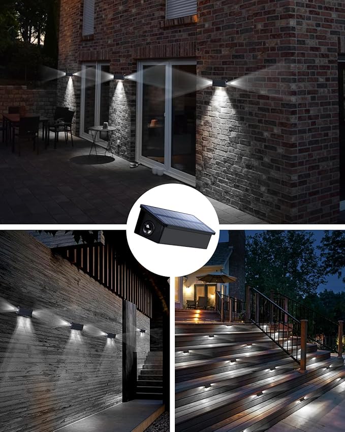 Fence Lights Solar Powered Outdoor Waterproof 3 Sided Wall LED Landscaping 16 Pack for Yard Deck Patio Rail Garage Pool Balcony Energy Efficient Cool White Safety and AmbianceEasy Install