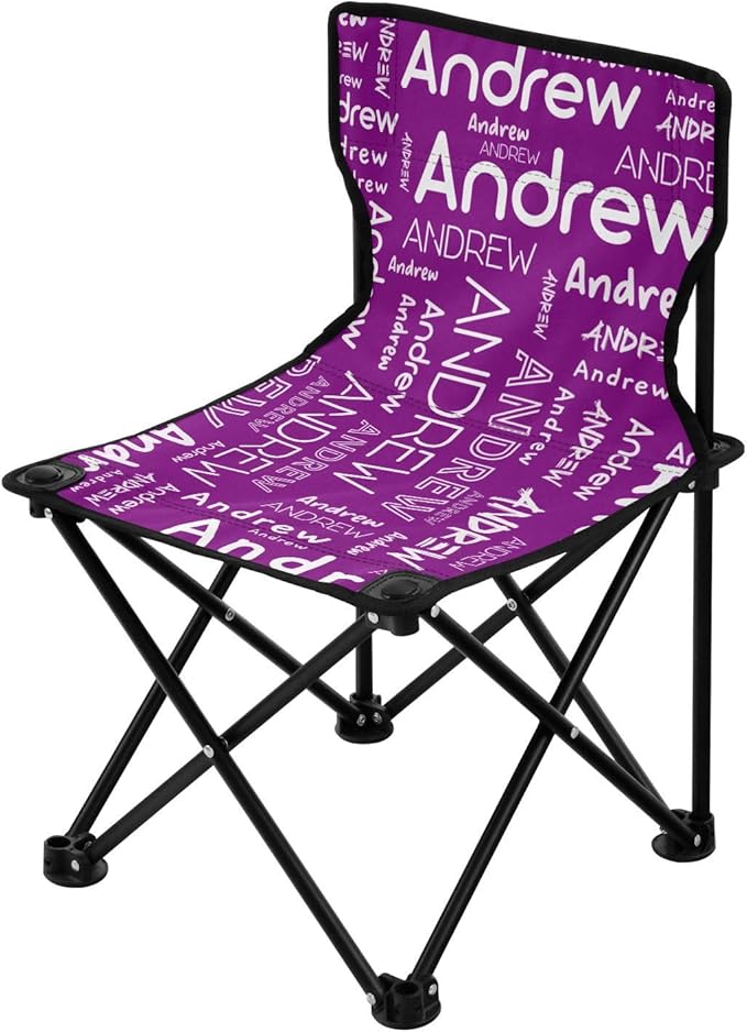 Sinestour Purple Custom Folding Camping Chair for Teen Child Personalized Name 14.6×14.6in Portable Outdoor Chair with Carry Bag for Picnic Lawn Travel