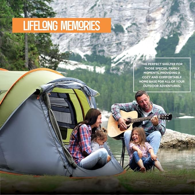 4 Person Pop Up Tent for Camping - Lightweight &amp Portable Easy Quick Set-Up 2 Doors Lantern Hook Storage Pockets Carry Bag for Outdoor Hiking Travel