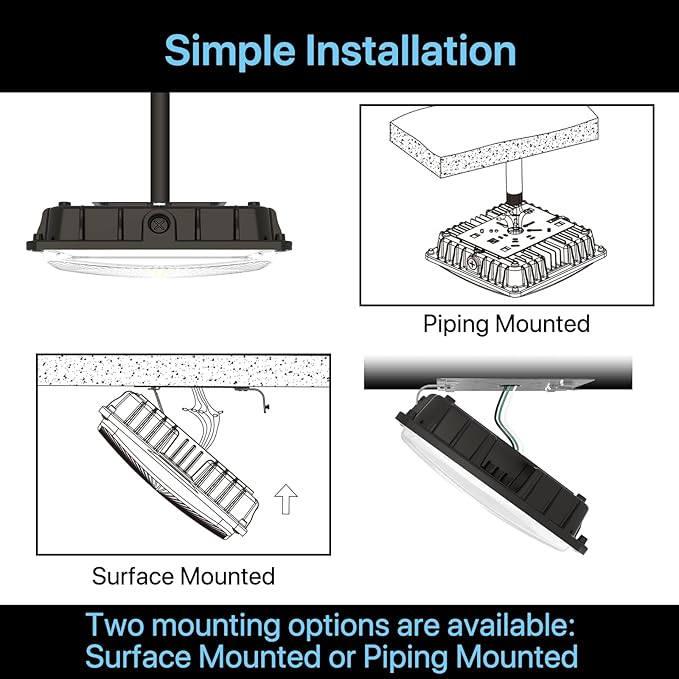 HYPERLITE LED Canopy Light 45W: 6300LM 5000K Daylight - 120-277V LED Canopy Lights Outdoor IP65 Waterproof for Workshop Carport Entrance - 4 Pack