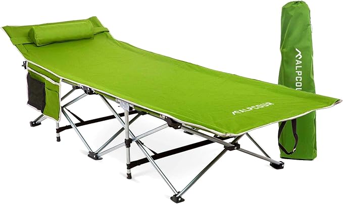 Alpcour Folding Camping Cot – Deluxe Collapsible Single Person Bed in a Bag w/Pillow for Indoor &amp Outdoor Use – Ultra Lightweight Comfortable Heavy Duty Design Holds Adults &amp Kids Up to 300