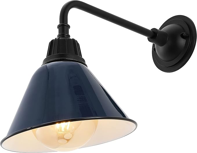 JONATHAN Y 9.63 Navy/Black 1-Light Farmhouse Outdoor Sconce Industrial LED Wall Light Gooseneck Arm Barn Lamp with Metal Bell Shade for Porch Patio Kitchen LED Bulb Included (JYL7612C)
