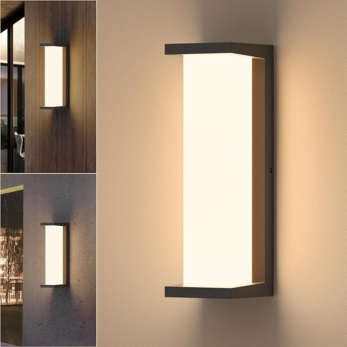 Modern Outdoor LED Wall Light Fixture 36W LED Matte Black Porch Light Waterproof Aluminum Acrylic Shade Outdoor Wall Lanterns for House Hallway Garage Patio