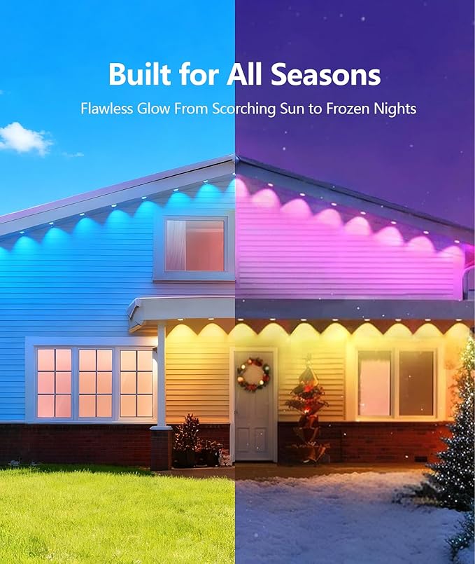 200FT RGB Permanent Outdoor Lights Smart APP &amp Remote Control IP67 Waterproof for Eaves Patio Yard Party Villa 16 Million Colors &amp Scene Modes