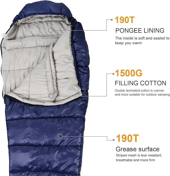 Northroad Mummy Sleeping Bag 14-59 ℉ 3-4 Season Warm &amp Cool Weather Summer Spring Fall Lightweight Washable Sleeping Bag for Outdoor Camping Hiking Travel Hunting