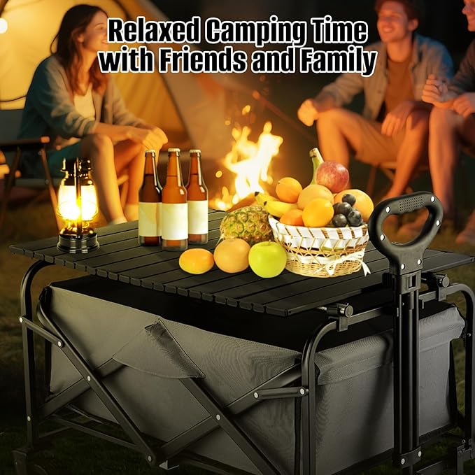 Metal Tabletop Board for Wagons CartFoldable Table 47x24 Heavy Duty for WagonAlloy Board with Load Capacity 68LBSCamping Essential and Gear for Outdoor Party with Family and Friends(Black)