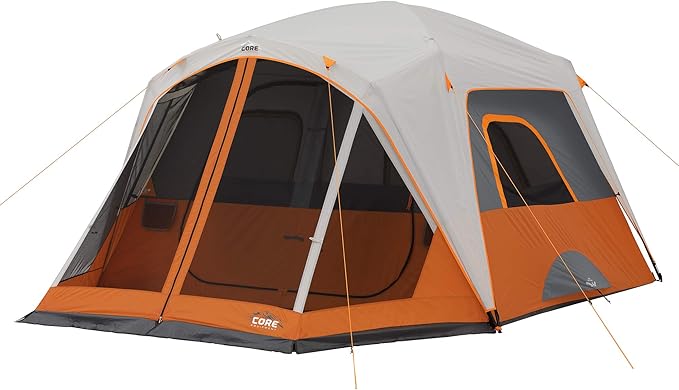 CORE Tent for Family Camping | 4 Person &amp 6 Person Portable Camp Tent with Carry Bag for Outdoor Car Camping | Included Gear Loft Organizer for Camp Accessories