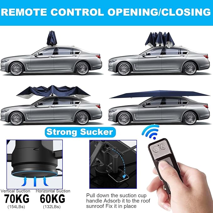 Mobile Retractable Car Awning | Automatic Car Awning Anti-Hail/Anti-Falling Objects Manual and Automatic Removable BatteryRemote ControlGrey4.8m