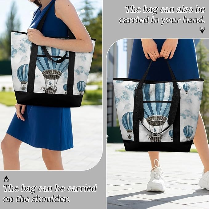 Insulated Shopping BagLarge Reusable Cooler Bags Blue Hot Air Balloon Printed Foldable Shopping BagTravel Waterproof Shoulder Bag