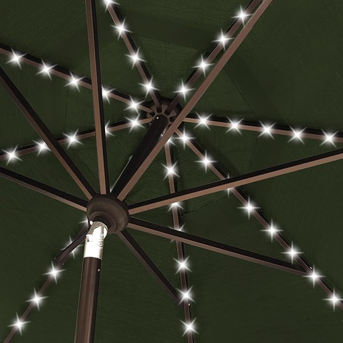 EliteShade USA 10-Year-Non-Fading 10Ft Market Umbrella with 80 LED Lights Patio Umbrella Outdoor Table Umbrella with Ventilation(Fern)