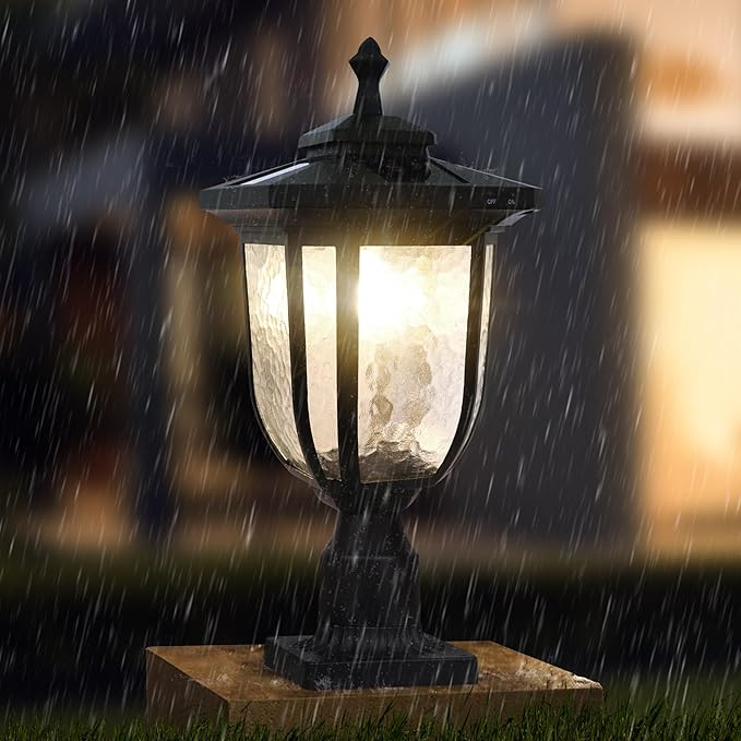 KMC KMC IGHTING ST4322Q Solar Lamp Post Lights 120 Lumen Die-Casting Aluminum Black with 3-Inch Fitter Base Black Pier Mount for Outdoor Garden Post Pole Landscape Yard