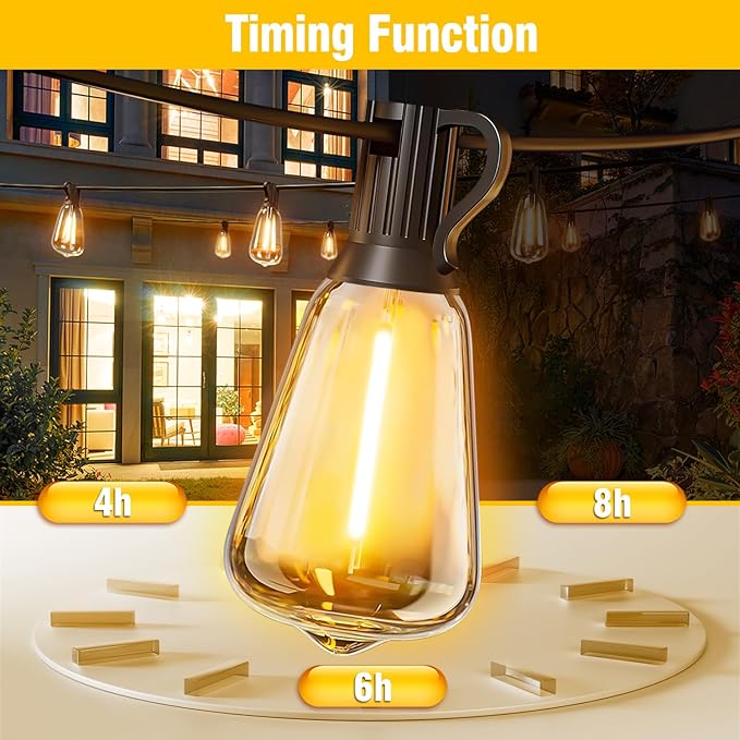 Solar String Lights Outdoor Waterproof Lights with Remote &amp Timer LED Shatterproof ST38 Bulbs USB &amp Solar Powered Patio Lights for Backyard Porch Garden Wedding Christmas Decor (50FT)