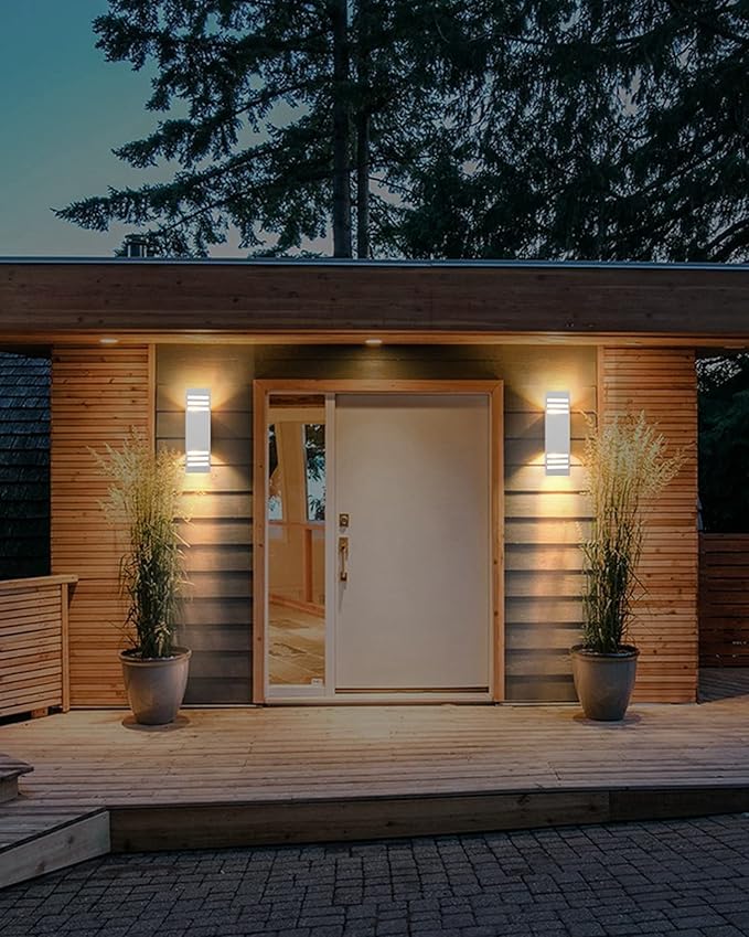 Housen Solutions Dusk to Dawn Outdoor Lighting IP65 Waterproof Exterior Light Fixtures 2 Pack Sensor Porch Light Outdoor Wall Sconce for House Garage Matte White Aluminum