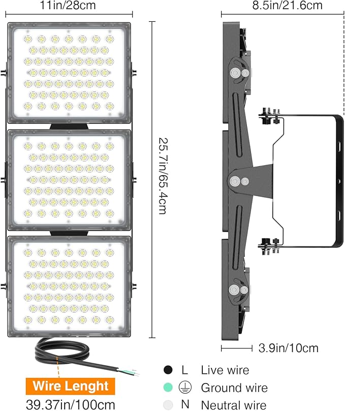 SOLLA 2025 Elite New Upgraded LED Flood Light Outdoor 300W 2 Pack 45000lm Stadium Flood Lights 5000K IP66 Waterproof Adjustable Adjustable Floodlight for Street Parking Lot