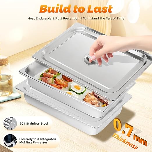 Hotel Pans With Lid 4Pack Full Size Steam Table Pan 4 Deep Stainless Steel Steam Table Pans with Lid - 21 L x 13 W Commercial Anti-Jamming Buffet Pan