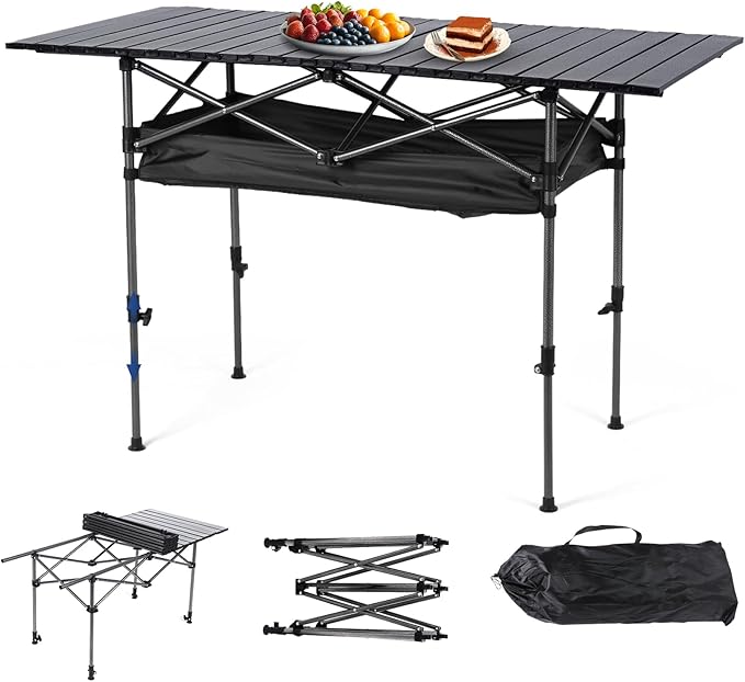 Outdoor Folding Table with Carrying Bag Roll-Up Rectangular Table Large Capacity Ultralight Dinner Desk for Picnic Camping Trip Beach BBQ