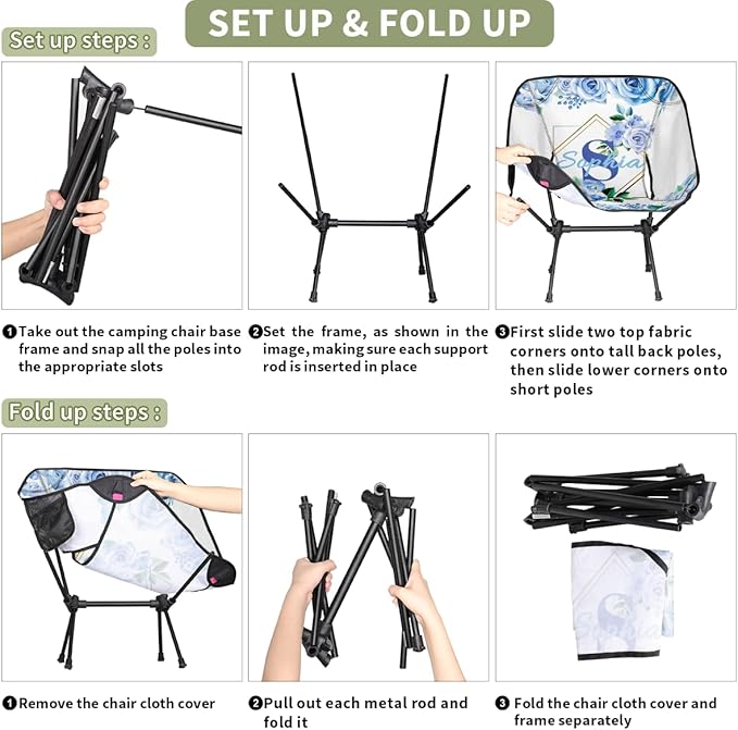 Camping Chair Personalized Backpacking Chair Lightweight Portable Folding Customized Name Chairs for Beach Sport Hiking (Dark Blue)