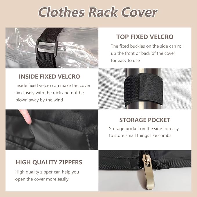 Garment Rack Cover600D Heavy Duty Waterproof Clothing Rack CoverClothes Rack Cover with Zipper for Metal Garment Rack（47.2W x 17.7D x 80.7HCover Only)