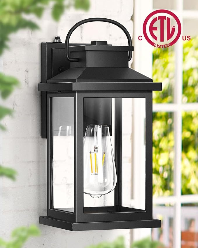 VIANIS Outdoor Wall Lantern Modern Black Exterior Porch Lights Wall Mount Light Fixture 100% Aluminum Waterproof Outside Lights for House Dusk to Dawn Outdoor Sconce Lights for Garage Patio 2-Pack